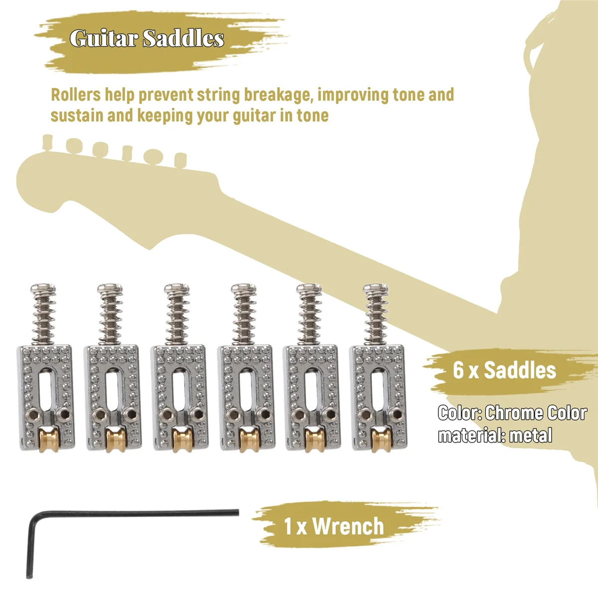 SMIEA 6 Roller Bridge Tremolo Saddles With Wrench For Fender Strat Tele Electric Guitar Chrome Color