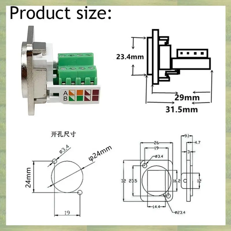 Adaptador de Terminal de tornillo de montaje en Panel N15R-2X RJ45, conector de montaje en Panel RJ45/8P8C, Terminal sin soldadura hembra RJ45 tipo D