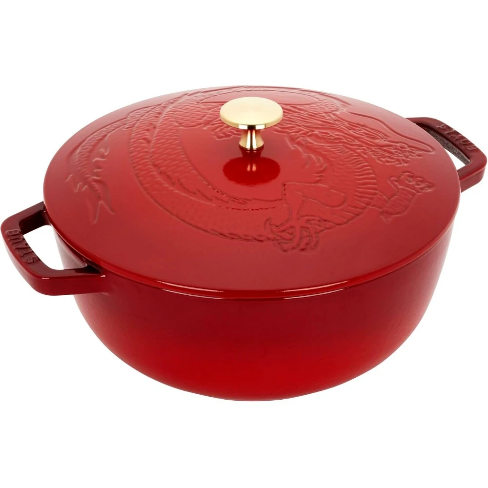 Specialty Shaped Dutch Cast Iron 3.75-qt Essential French Oven Dragon Lid-Cherry