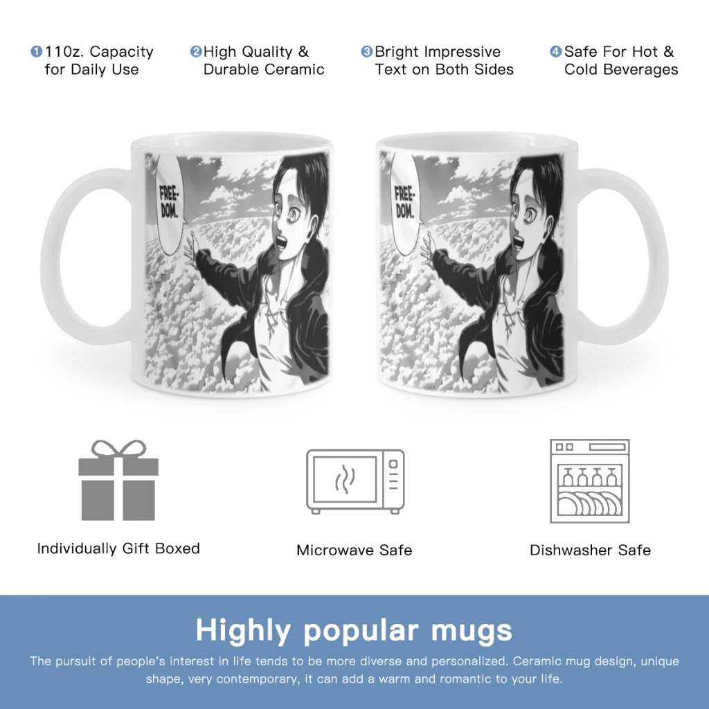 

Eren-Yeager-Freedom-Manga-Free shipping Ceramic Cup Coffee Oatmeal Breakfast Cup Creative Personality Mug