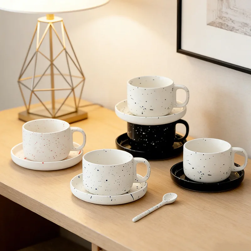 European Ceramic Coffee Cup and Saucer Vintage Spotted Breakfast Juice Mug Exquisite Afternoon Tea Flower Tea Coffee Latte Cup