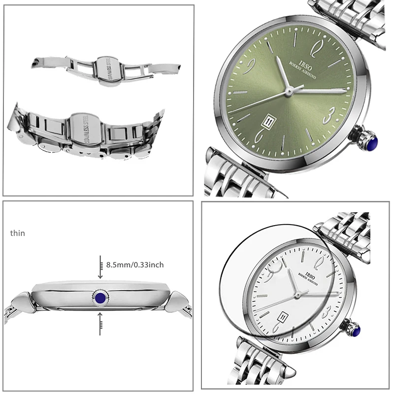 Fashion Steel Watch Women White Dial Ultra Original Waterproof Hand Clock Female Gifts Luxury Brand Ladies Wristwatches Green