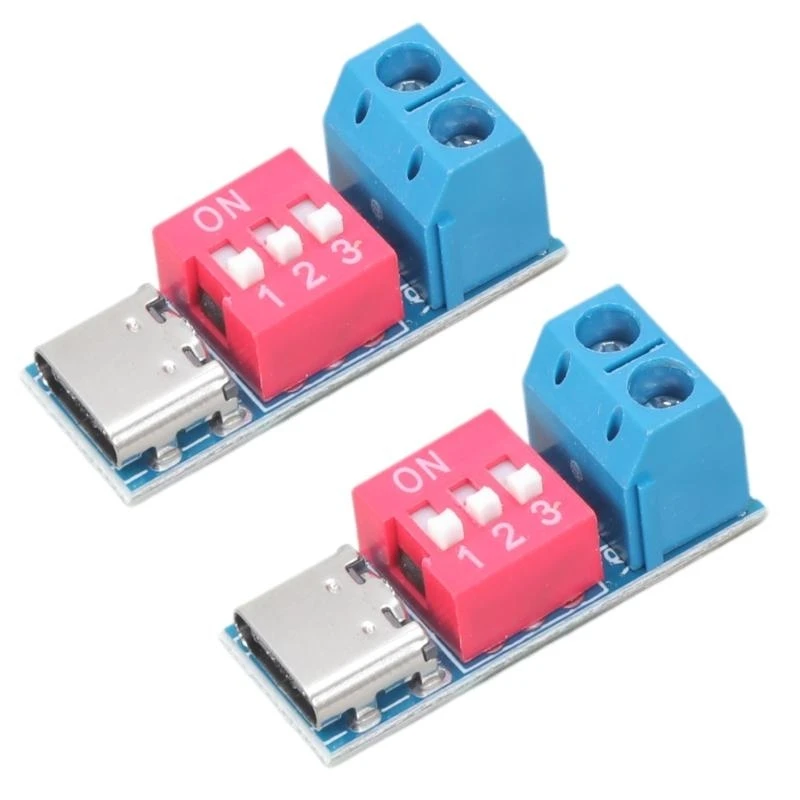 2Pcs Type-C PD QC Trigger 5V~20V Dial Code Adjustment DC Voltage Power Module Dial Adjustment Voltage Fast Charging Decoy Module