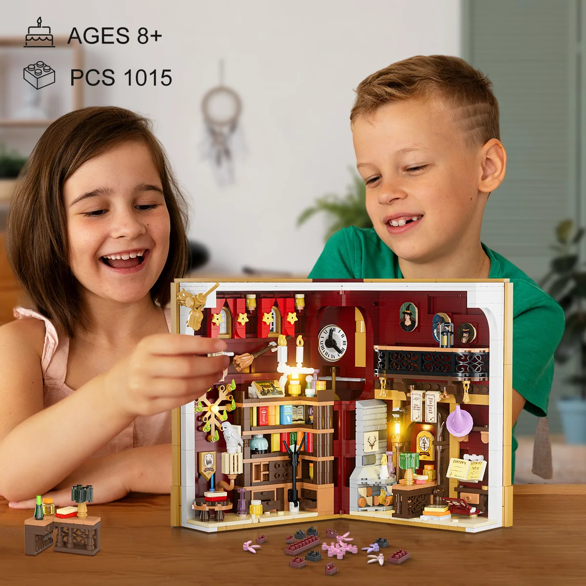 Magisches Buchhaus-Baustein-Set mit LED-3,6 mm, DIY-Dekoration, Mini-Buchhaus, Blockmodell, Spielzeug für Erwachsene und Teenager ab 8 Jahren