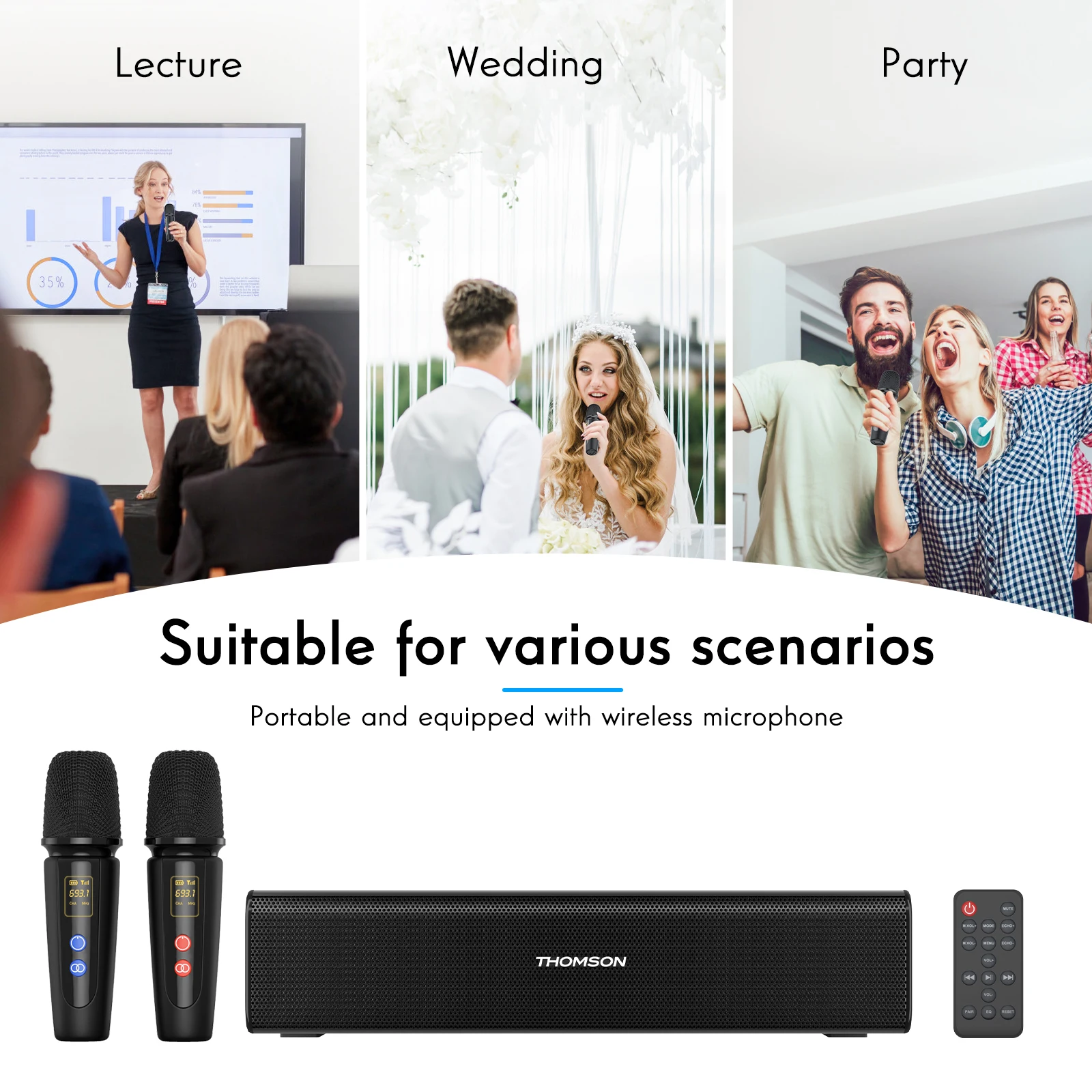 Loa Di Động Kèm Mic Karaoke Bluetooth, Không Dây Ngoài Trời Âm Thanh, Điều Khiển Từ Xa Với 2 Micro Không Dây