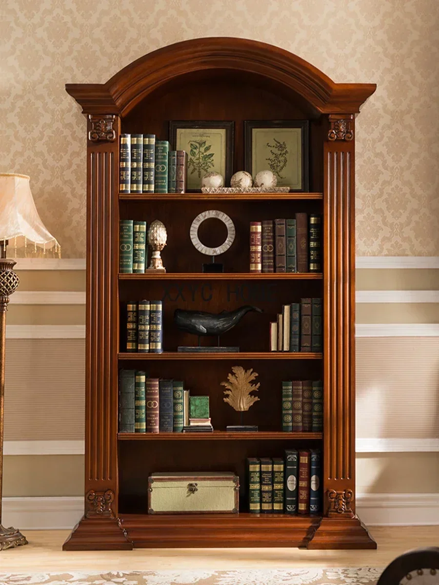 Solid Wood Bookcase European RETRO Study Multi-Layer Storage Rack Floor Home