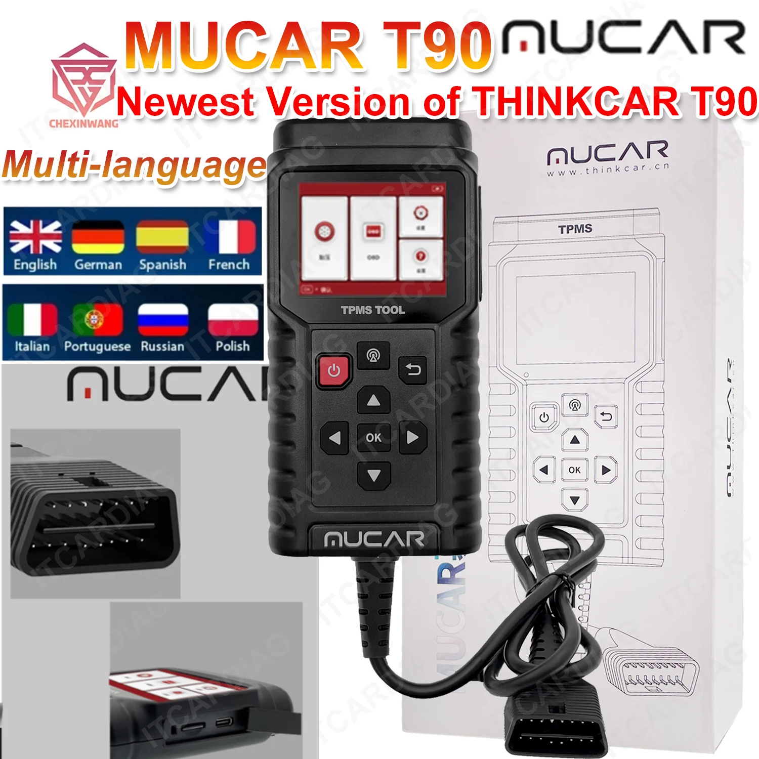 자동차 타이어 압력 진단 서비스 도구, MUCAR TP T90 TPMS 업데이트, 지지대 다국어 러시아어  Best5