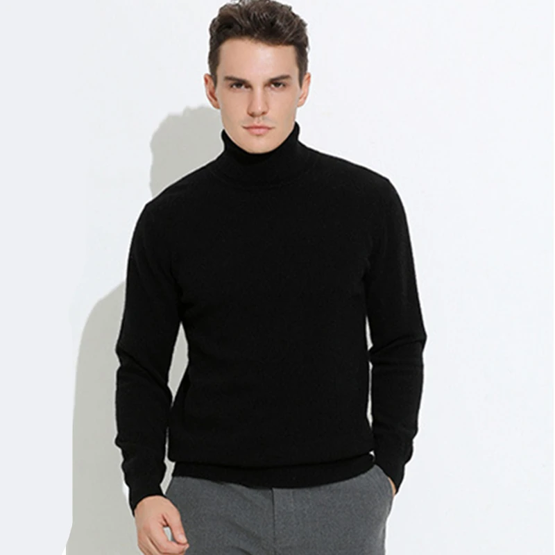 

Turtleneck Men Pullover Cashmere Cotton Blend Knitted Sweater 2024 Autumn Winter Daily Basic Warm Turtle Neck Jumper Pull Homme