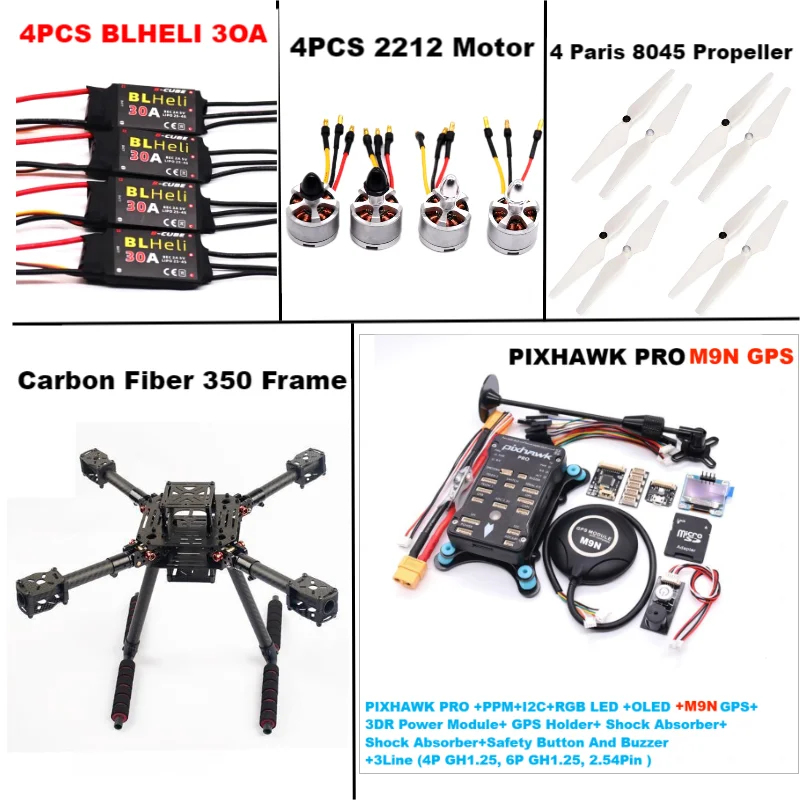 RctoSky Carbon Fiber 350 PIXHAWK PRO M9N KitFlight Control Ardupilot Radio Telemetry Quadcopter BLHELI 30A 2212 Motor ESC