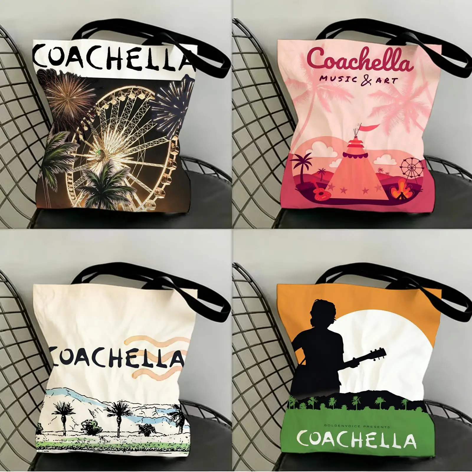 Bolsas de Almacenamiento de Arte Musical del Valle de Coachella, Bolsas de Lona con Estampado a Doble Cara, Bolsas de Compras de Moda, Bolsos Ecológicos de Regalo