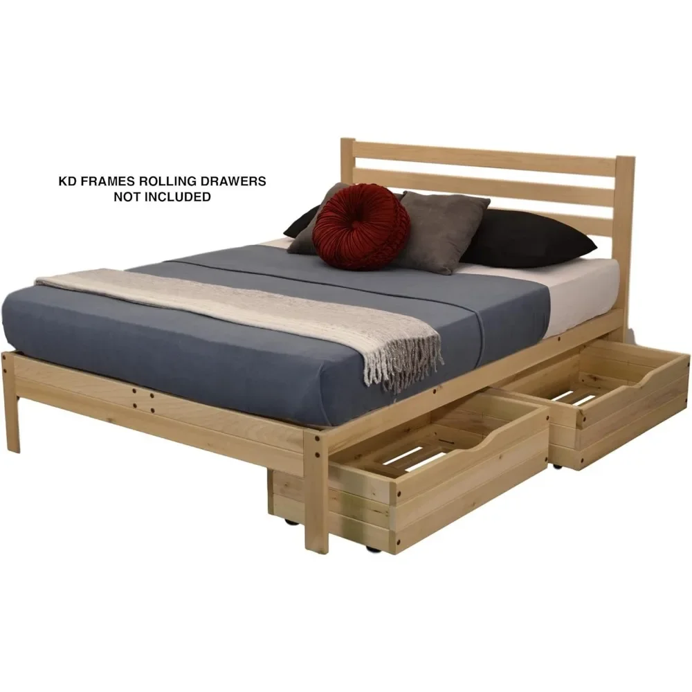 Platform Bed - Full Bed Frame  Unfinished Wood Natural, Minimalist Bed with Slatted Headboard Easy Assembly