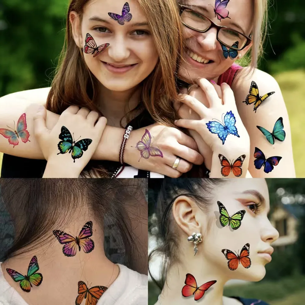 81 Sheets Colorful Butterfly Temporary Tattoos Suitable for Women Watercolor 3D Butterfly Long Lasting Temporary Tattoo Stickers
