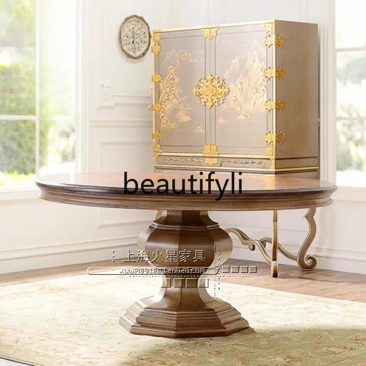 

American country solid wood dining table round table European dining table simple restaurant2936