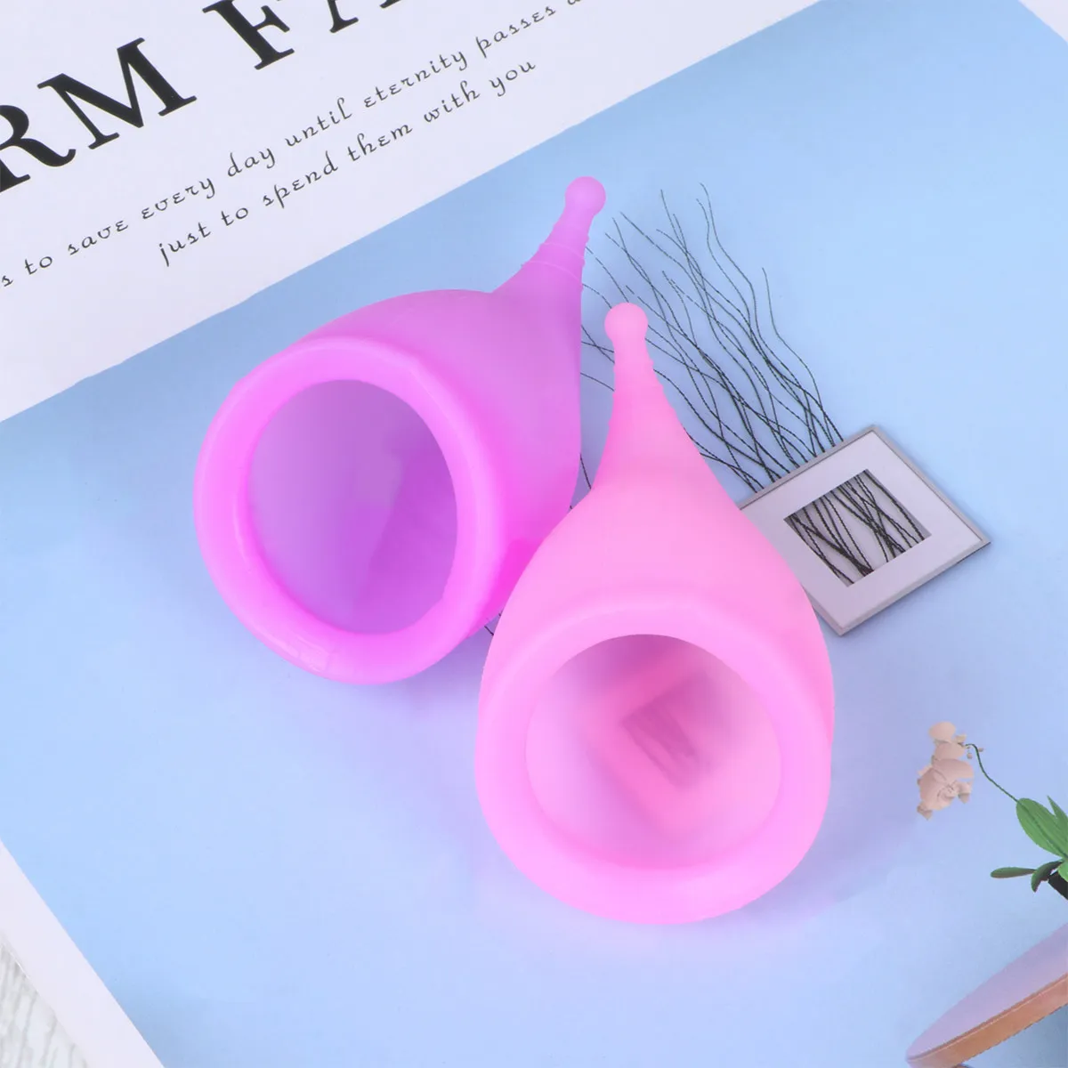 

2Pcs 30ml Silicone Feminine Menstrual Cup Leakproof Monthly Collector Pink Purple Size L High Tensile Strength