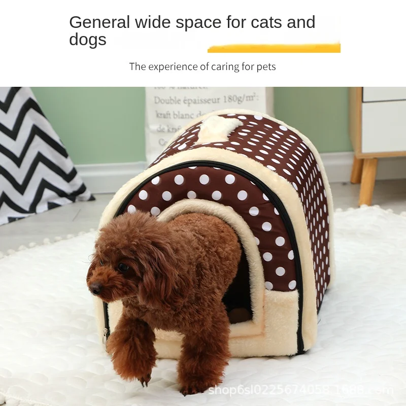 Dog House Kennel Soft Pet Bed Tent Indoor Enclosed Warm Plush Sleeping Nest Basket with Removable Cushion Travel Dog Accessory