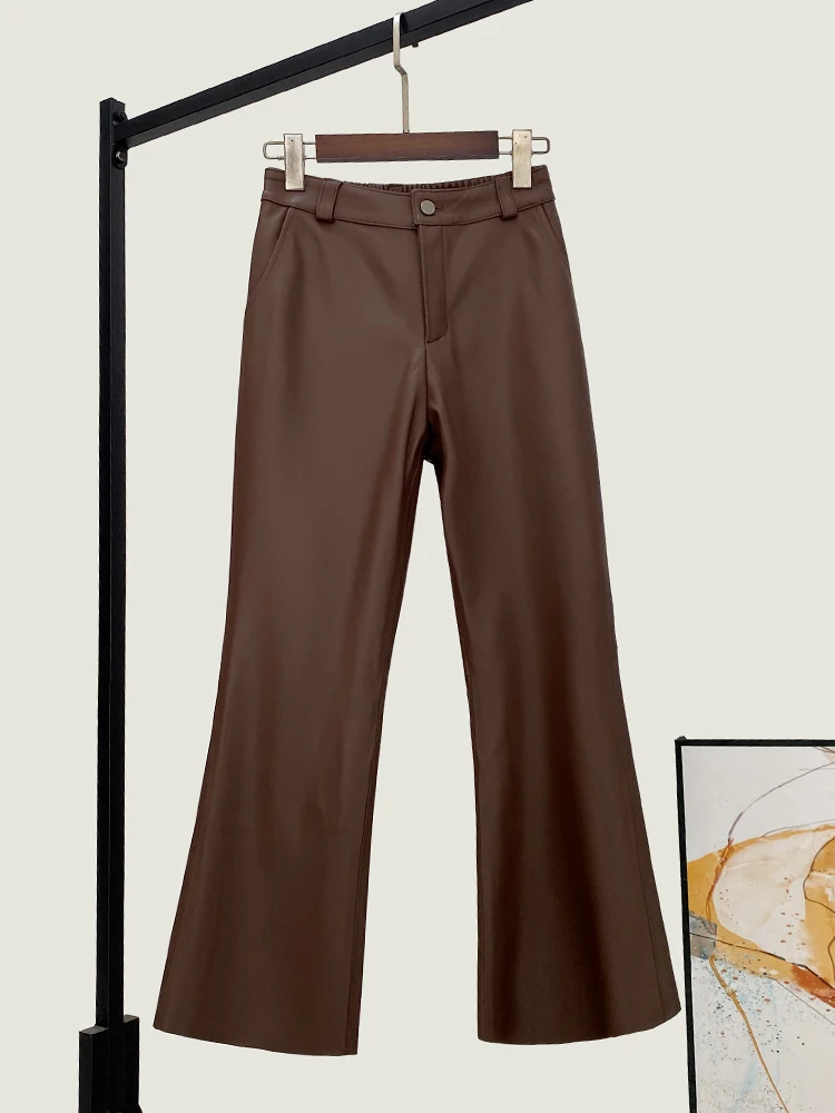 冬の新高品質本物の本革クロップドパンツ女性通勤オールマッチングミッドウエストブーツカットズボンシープスキン