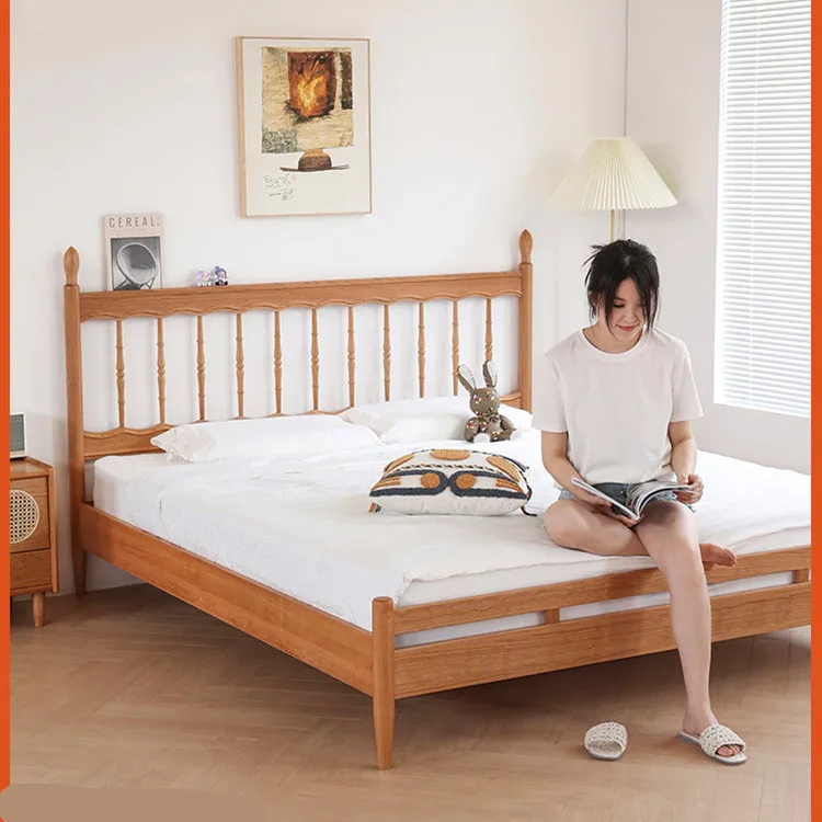 

Full cherry wood solid bed Nordic 1.8 modern minimalist 1.5 master bedroom double bed Windsor log style