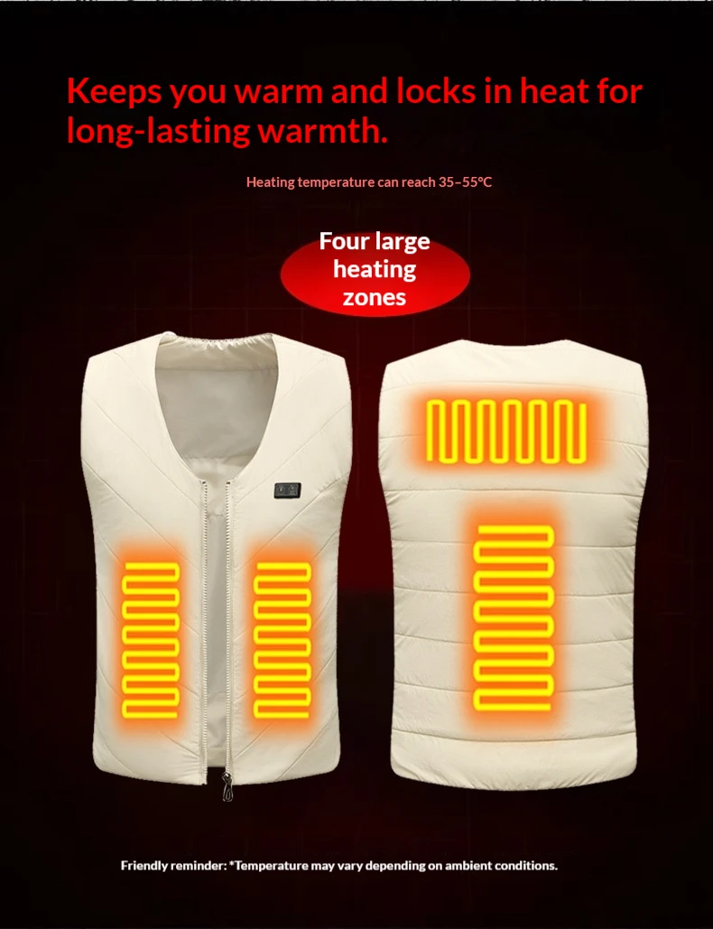 4 Zones Heating V Neck Heated Vest Unisex Dual Control Smart USB Electric Thermal Waistcoat Winter Warm Sleeveless Jacket