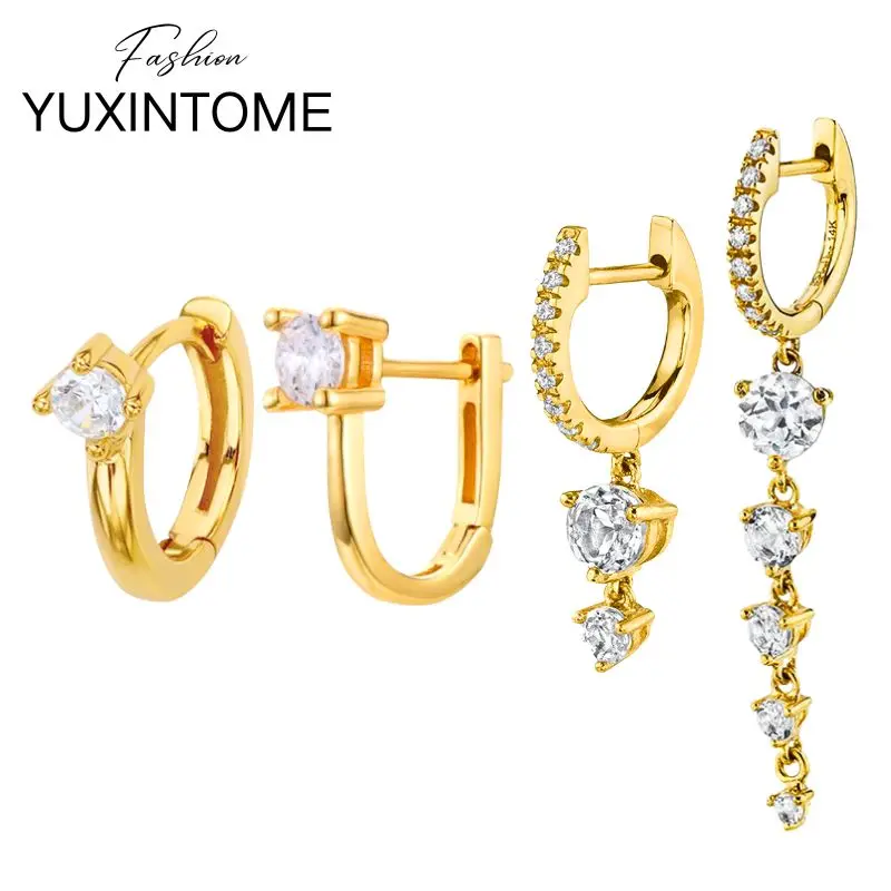 

925 Sterling Silver Ear Needle Shiny Round Crystal Hoop Earrings Women's Luxury Multicolor Zircon Pendant Earrings Fine Jewelry