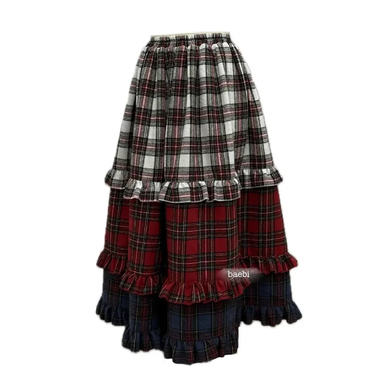 نصف تنورة نسائية 2025 ربيع وخريف جديد متقلب فضفاض متقلب الرابسودي الصوفية الدانتيل اللون حظر التدرج نصف تنورة