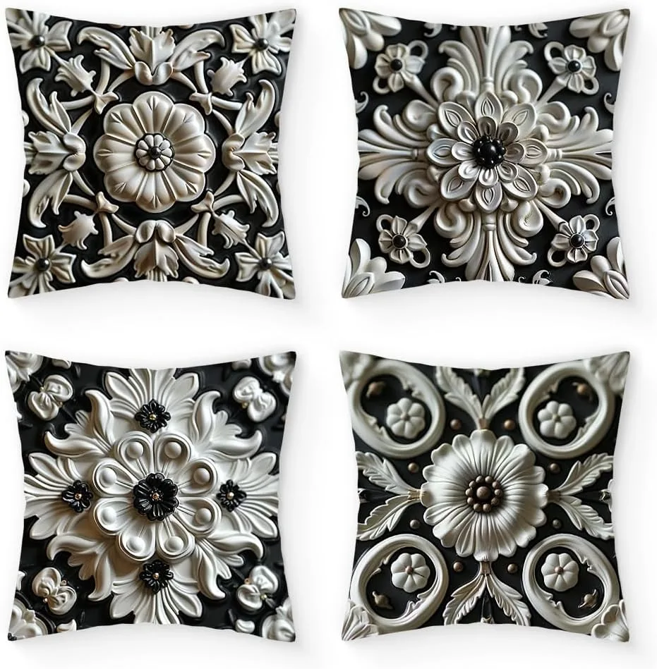 

Exquisite Black & White Floral Pillow Covers for Home Decor ,,sofa and chair cushion covers, home bedroom room decoration