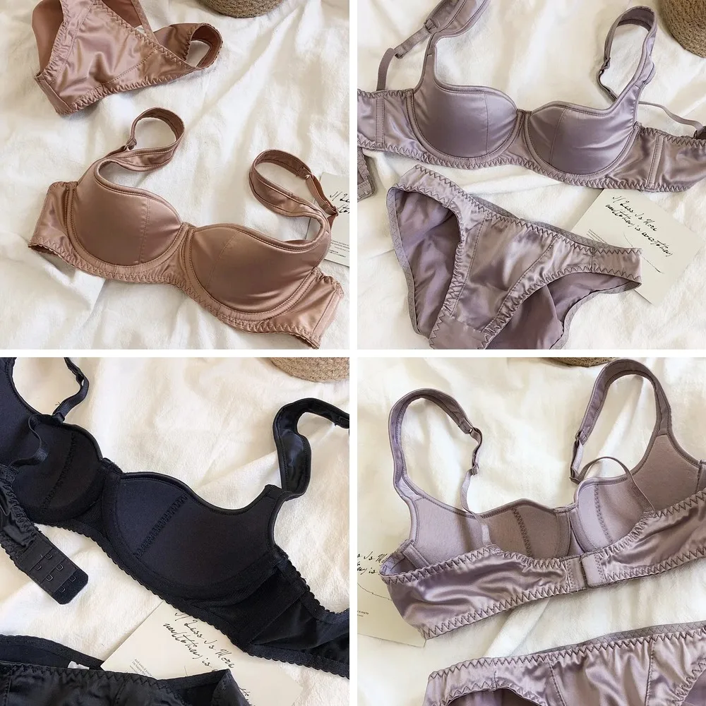 

Retro Steel Ring Push Up Bra & Panty Set, Sexy Half Cup Bralette for Women, Large Size Smooth Lingerie