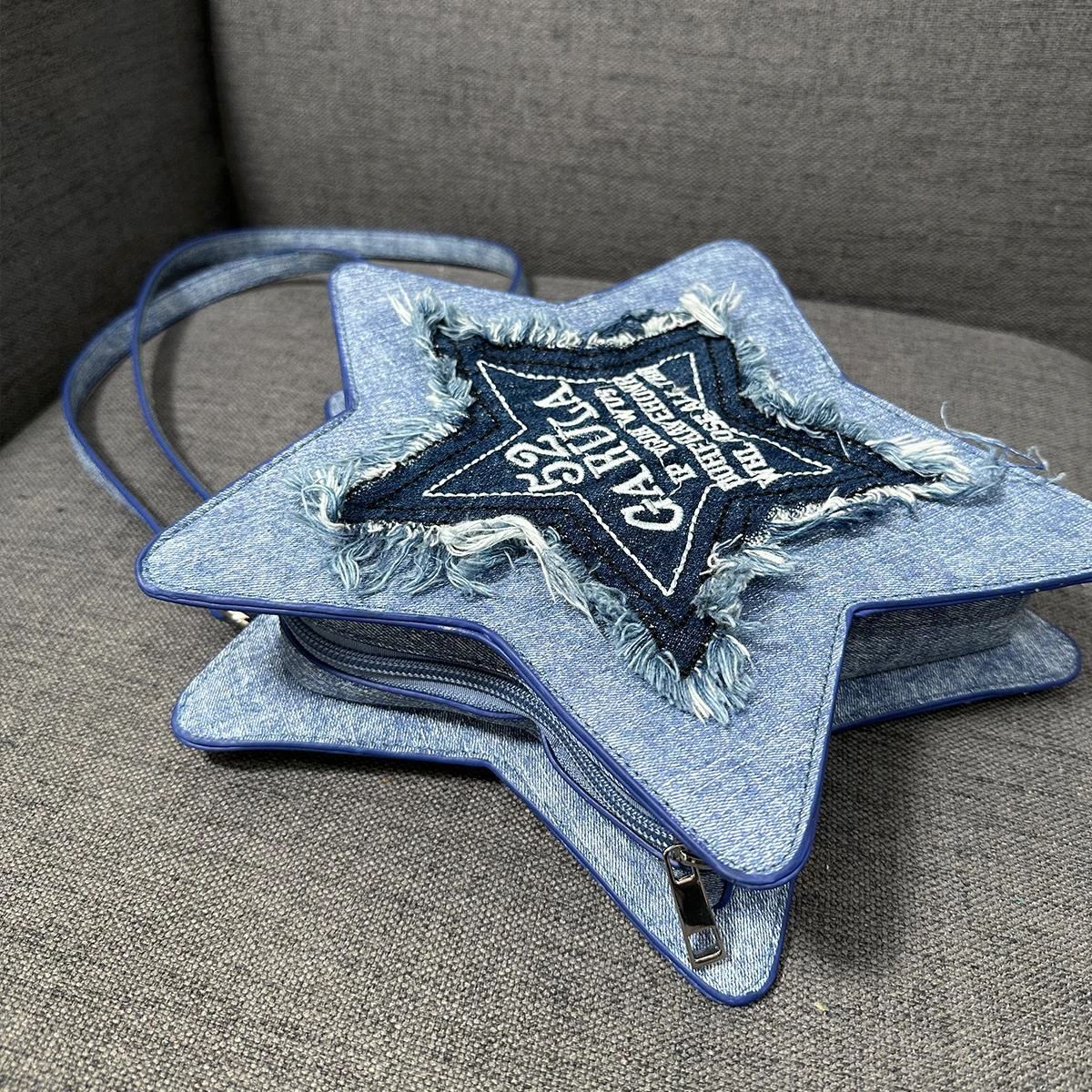 Color Blocked Denim Pentagram Backpack Embroidered Letters Tassel Crossbody Bag Fashionable Casual Personalized Women's Bag