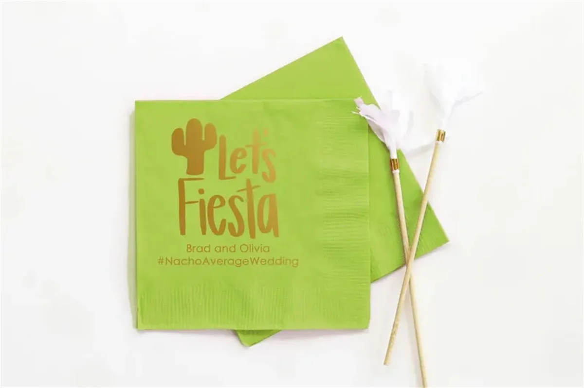 50 PCS Fiesta Napkins for Wedding Personalized Cocktail Napkins Mexican Themed Rehearsal Dinner Napkins Lets Fiesta Party Suppli