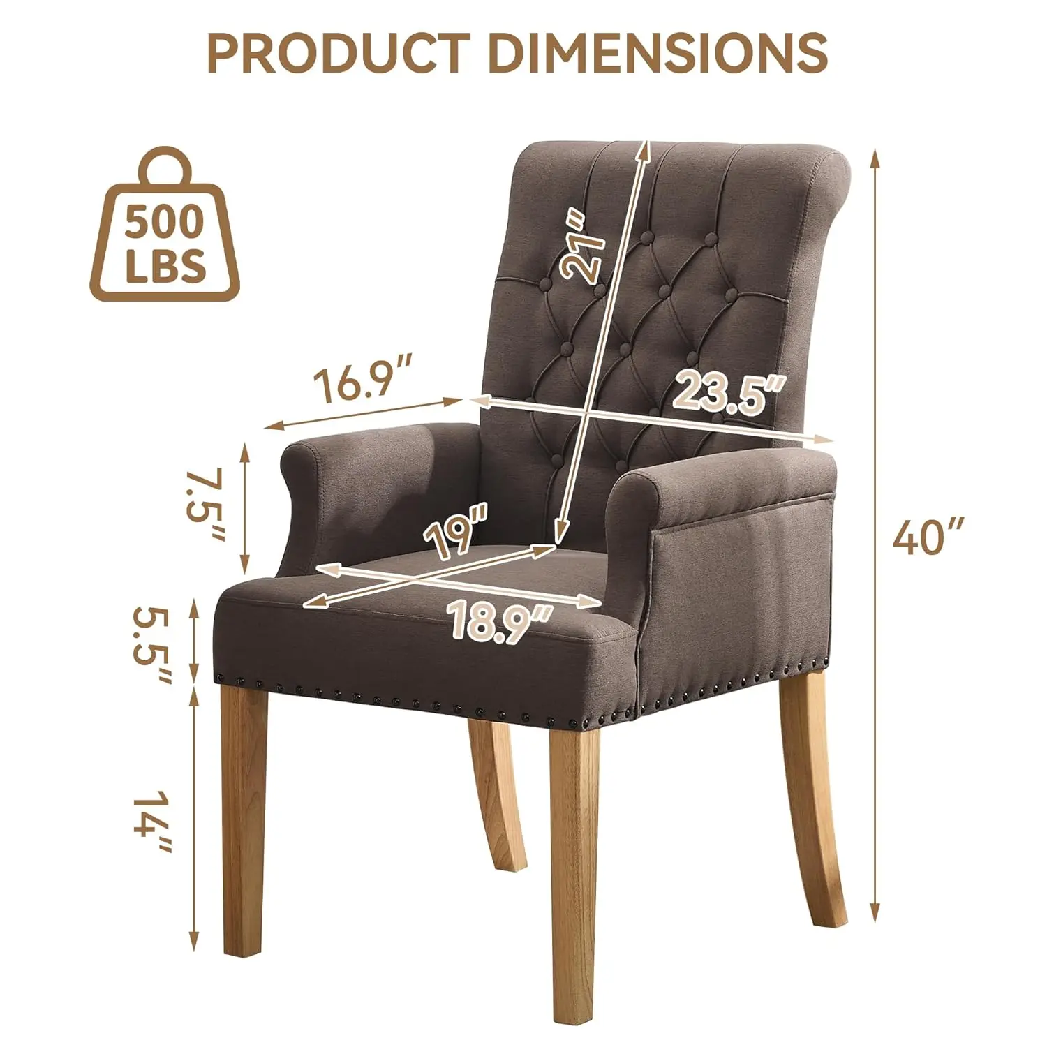 #Fabric Dining Chair with Arms, Upholstered Tufted High Back Dining Room Chairs, Accent Armchair with Solid Wood Leg and, Custom