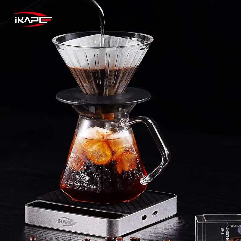 

IKAPE Glass Coffee Server, Small Pour Over Cafe Maker, Drip coffee Maker set and Pot, 13.6 oz Coffee Container