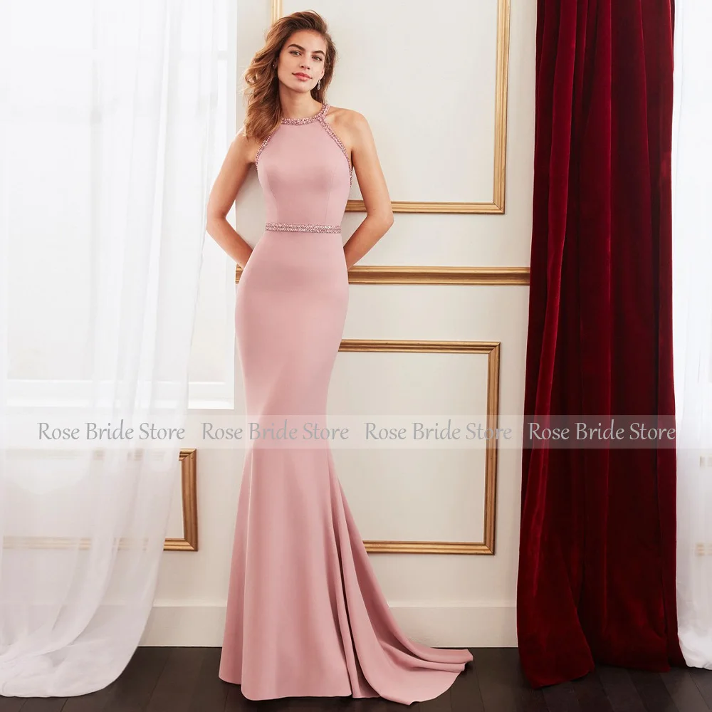 Elegant Purple Evening Dresses for Women Mermaid/Trumpet Beading Evening Party Gowns Long Backless O Neck Sleeveless Prom Dress