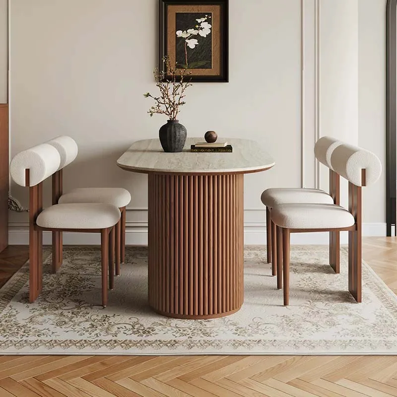 Modern marmeren eetkamermeubilair Luxe Italiaans diner Houten eettafel en stoelen Restaurant eetkamer Keuken Houten tafel
