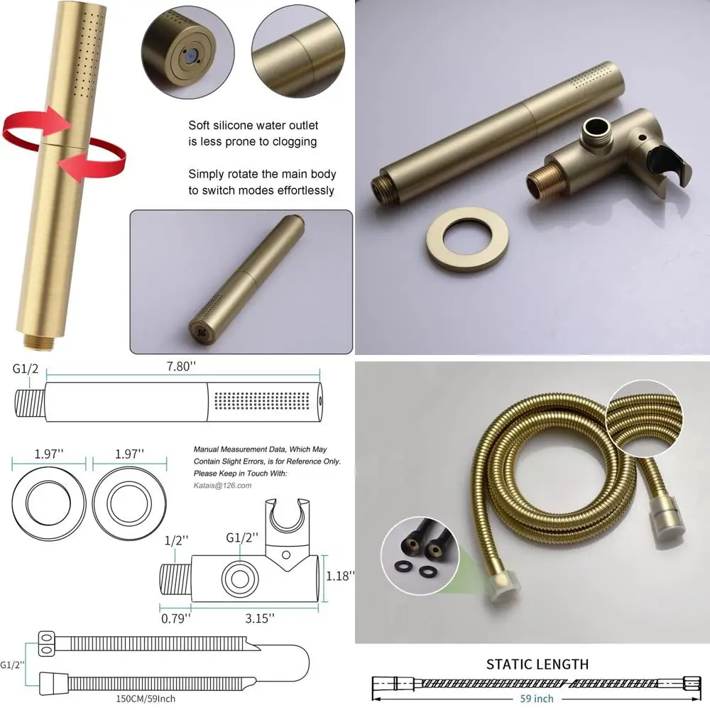 7 Dual-Mode High-Pressure Handheld Shower Head with 59 Hose and Bracket in Brushed Gold