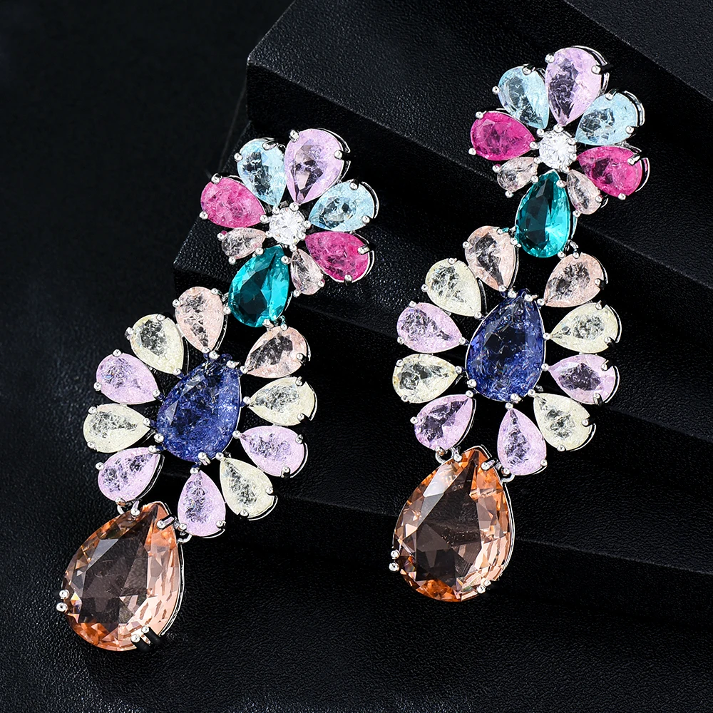 

Kellybola New Luxury Ethnic Drop Earrings Full Cubic Zirconia for Women Bridal Wedding Trendy Fashion Earrings High Quality