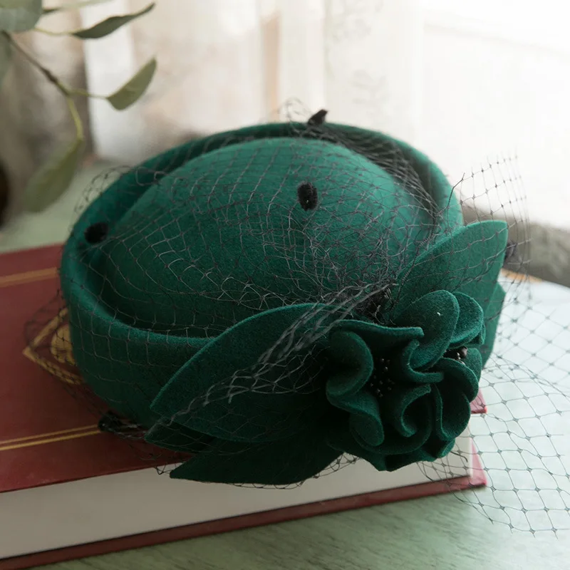 French Style Mini Wool Flower Fascinator Hat Headpiece Elegant Ladies Wedding Church Cocktail Fedoras Winter Spring Kentucky Hat