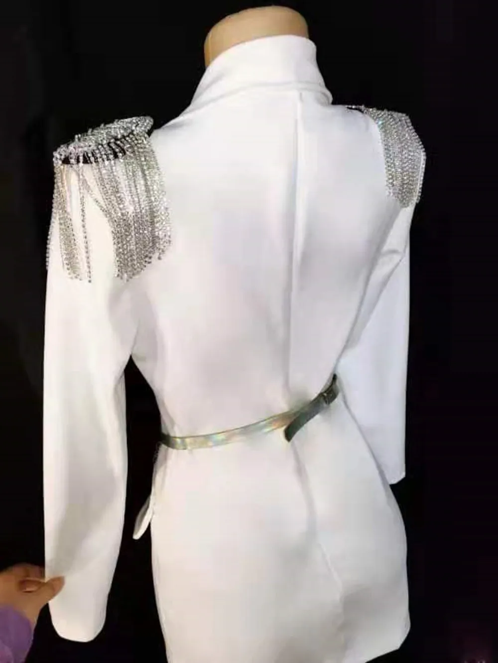 Feminino cantor bar palco desempenho tassel epaulet jaqueta casaco dança jazz branco blazers vestido equipe desempenho discoteca traje