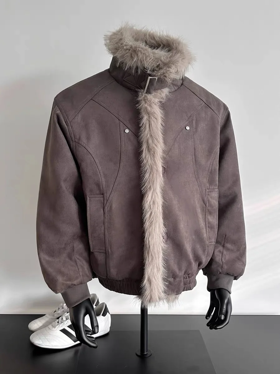 

Retro American Long Ne Plu Cotton Jaet Men's Winter Versatile Workwear Suede Cotton Coat Youth Trendy Warm Long Sve