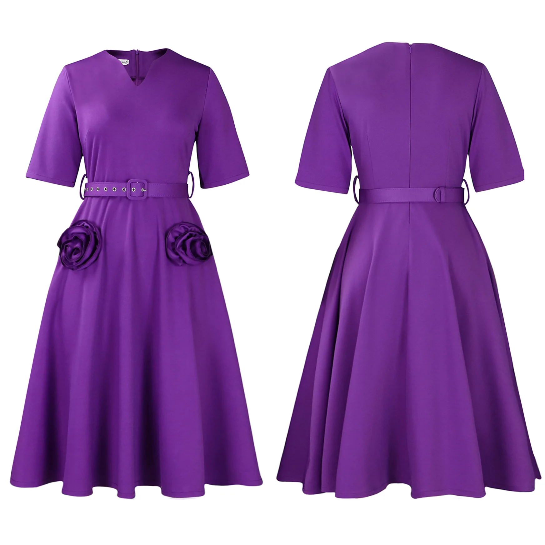 Elegant Pink A-line Dresses Women V-neck 3/4 Sleeve Pleat African Party Evening Guest Birthday Midi Dress OL Clothing