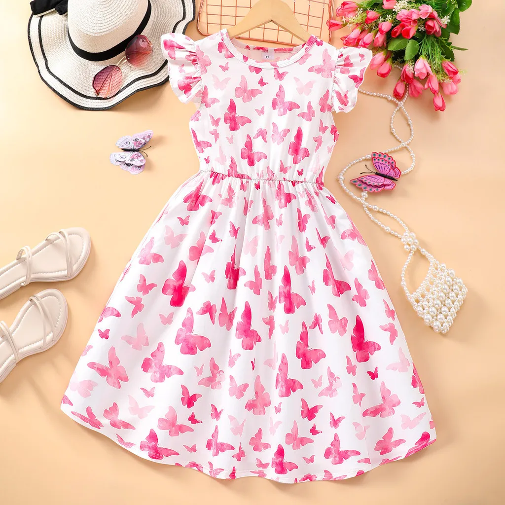 Teens Dress Kids Girl Clothes 8 9 10 11 12 Years Old Short Sleeve Summer Fashion Casual Butterfly Birthday Gift Children Dresses