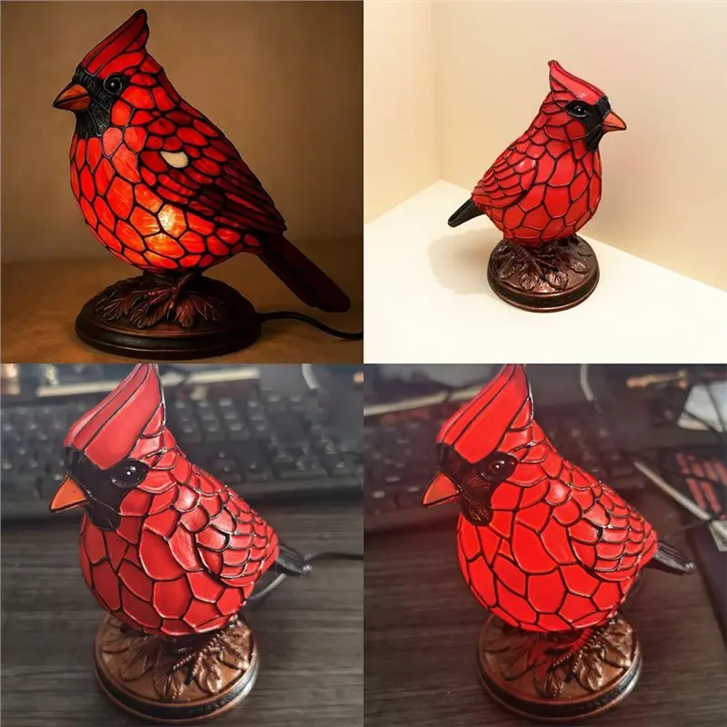 ABKO-New Handmade Red Resin Bird Lamps For Bedroom Bookshelf, Christmas Art Decor Light Decor, Home Office Desk Decor