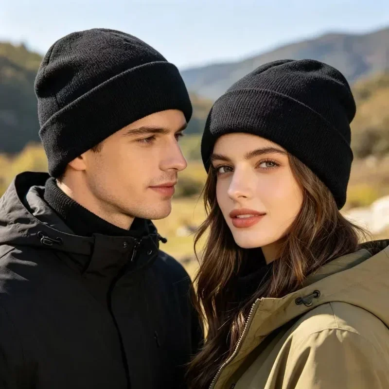 Unisex Basic Foldable Cuff Knit Beanie - Classic Winter Hat for Men & Women, Warm Ribbed Cap for Fall & Winter