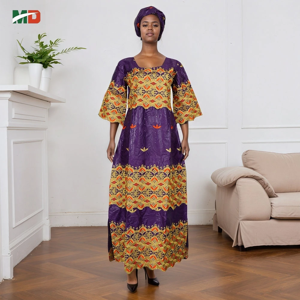 فستان MD الأفريقي للنساء فستان تركيا التقليدي المطرز لحفلات الزفاف والكنيسة وغطاء الرأس مقاس كبير ملابس أفريقيا #3