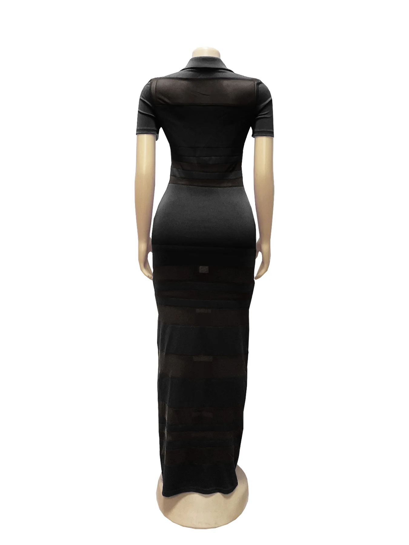 Sheer Mesh Patchwork Bodycon Maxi Kleid Frauen Solide Mode Polo-neck Kurzarm Dünne Beiläufige Streetwear Lange Robe vestidos