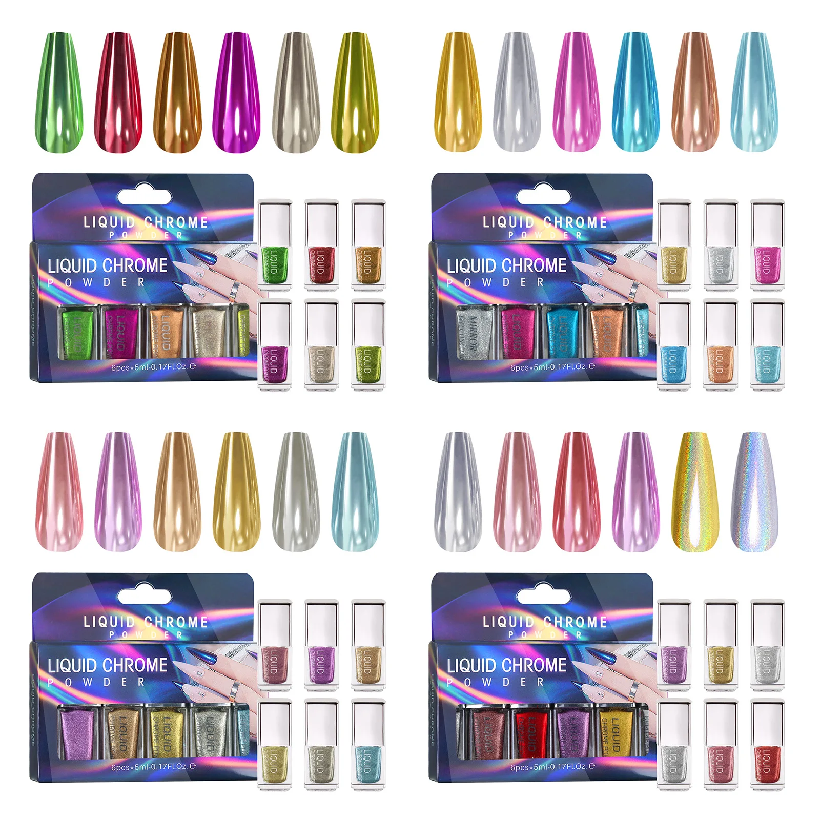 Liquid Magic Mirror Nail Powder Set Moonlight Pigment Chrome Mirror Liquid Fingernail Decoration Long-lasting Aurora Nail Gel