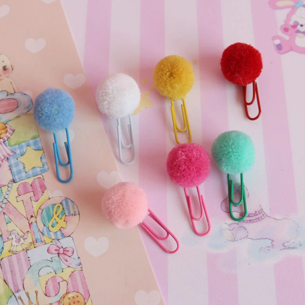 

24pcs Candy Colored Wool Paper Clips Metal Decorative Ball Bookmark Office School Supplies Reusable