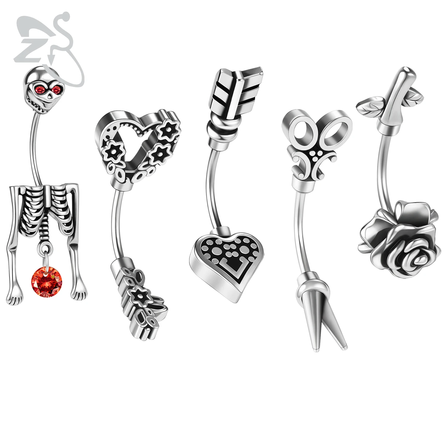 

ZS 1PC 20G Skull Rose Heart Eyebrow Ring Internally Threaded Eyebrow Piercings Stainless Steel Rook Piercing Tragus Piercings