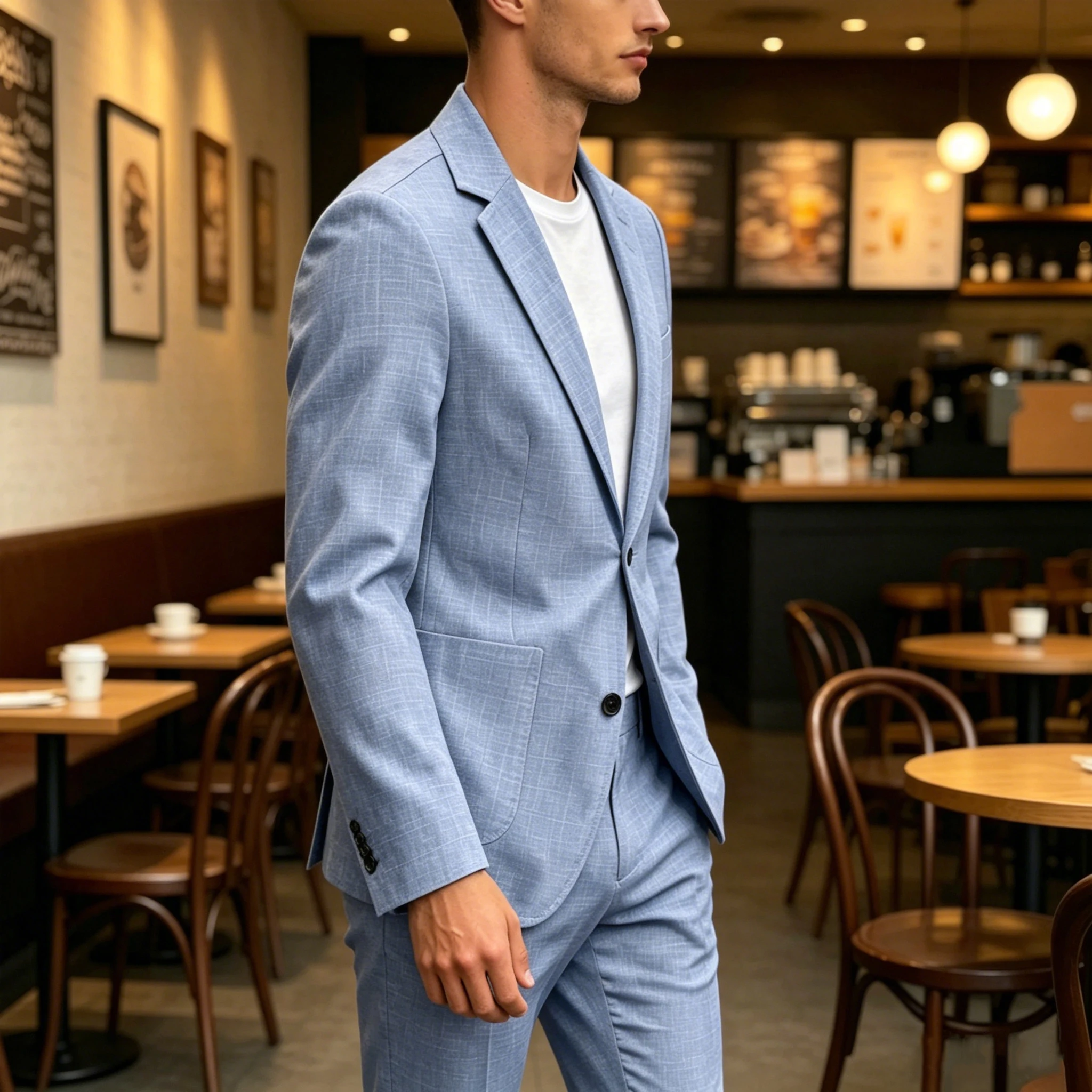 Men's Linen Suit 2 Piece Set Blazer Pants Casual Slim Fit Jacket Trousers Business Wedding Party Tuxedo Breathable Summer Outfit