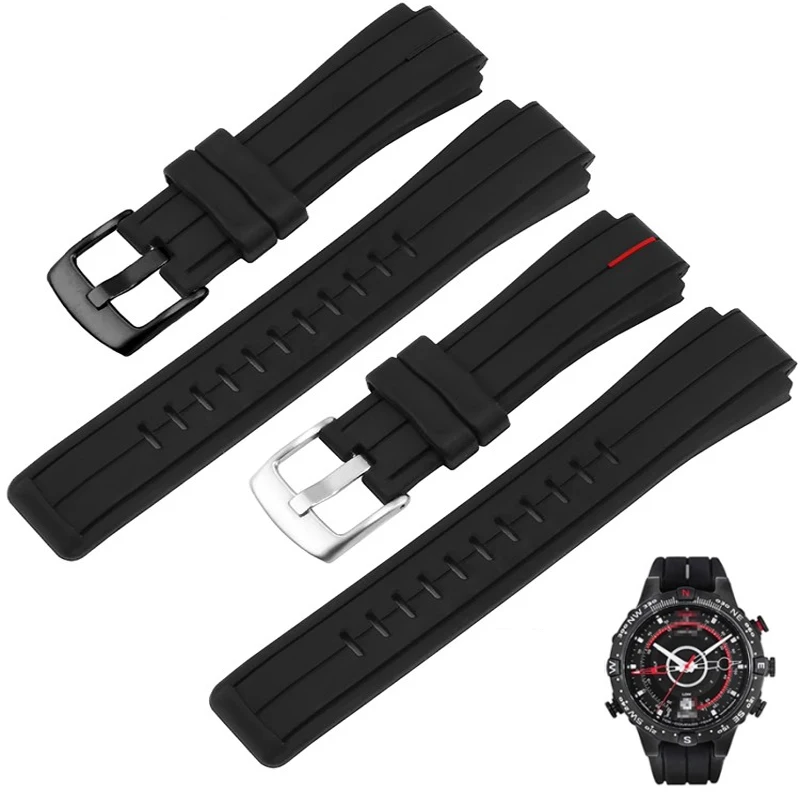 Premium-Grade Rubber watchband for TIMEX watch T2N720 TW2T76300 T2N721 Series Men Black Waterproof Silicone Sports Strap 24*16mm