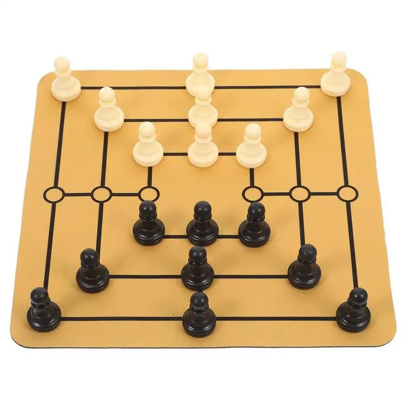 Nine Mens Morris Chess Game Set Traditional Strategy Games Chess Board Set Wooden Ancient Rome Educational Toys for Kids Adults