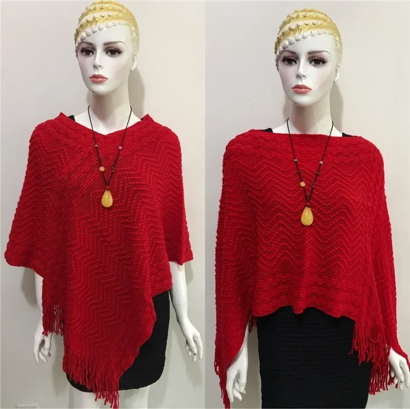 Spring Autumn Shawl Leisure Pullover Women Sweater Coat Knitting Fashion Pullover Lady Cloak Shawl Shopping Outside Red